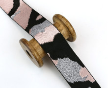 1 Meter Weiches Gurtband  - 40mm - Camouflage - Glamour - Rosa/Schwarz/Silber