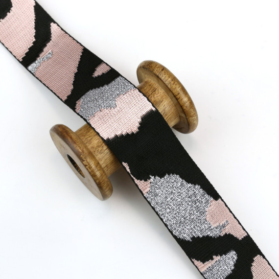 1 Meter Weiches Gurtband  - 40mm - Camouflage - Glamour - Rosa/Schwarz/Silber