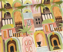 Canvas - Feste Baumwolle - Abstract Tropical Cottages - Senfgelb