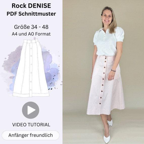 DENISE - Midi-Rock in A-Linie mit Nahttaschen - Gr. 34-48 - PDF Schnittmuster