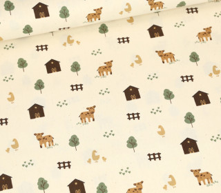 Bio Baumwolle - Webware - Poplin - Natural - Farm Animals - Ecru