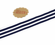 1 Meter Ripsband - Köperband - Streifen - 30mm - Nachtblau/Weiß