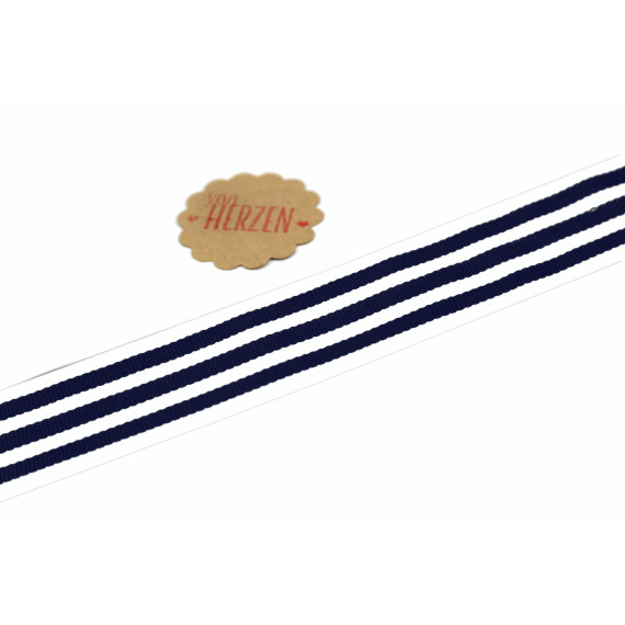 1 Meter Ripsband - Köperband - Streifen - 30mm - Nachtblau/Weiß