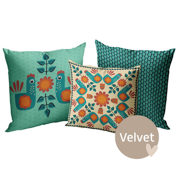 Kissenstoff - DIY - Kissen-Set - Retro Chicken - bienvenido colorido - Velvet - abby and amy