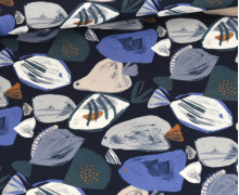 Canvas - Feste Baumwolle - Abstract Fishes - Maritim - Stahlblau