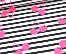 Sommersweat - Streifen - Neon Fruits - Cherry - Schwarzblau/Warmweiß