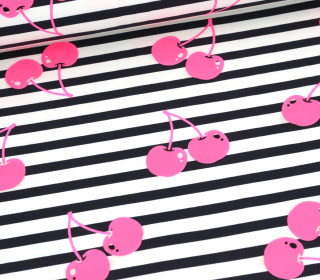 Sommersweat - Streifen - Neon Fruits - Cherry - Schwarzblau/Warmweiß
