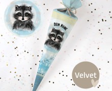 DIY-Nähset Schultüte - Waschbär - Blau - Eda&Mo - Velvet - zum selber Nähen