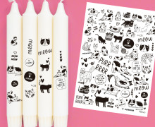 DIN A4 - Tattoofolie - Funny Cats - Schwarz/Weiß - für Kerzen / Keramik