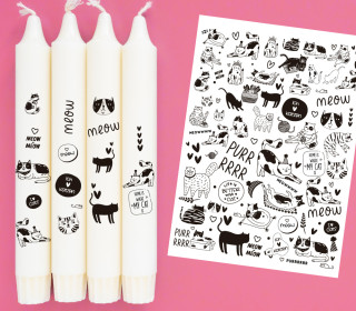 DIN A4 - Tattoofolie - Funny Cats - Schwarz/Weiß - für Kerzen / Keramik