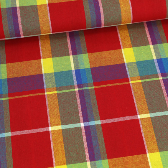 Baumwolle - Webware - Karo - Madras - Dunkelrot