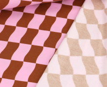 Leichter Kuschelsweat - Soft Sweat - Ceck - Schräges Karomuster - Rosa/Braun