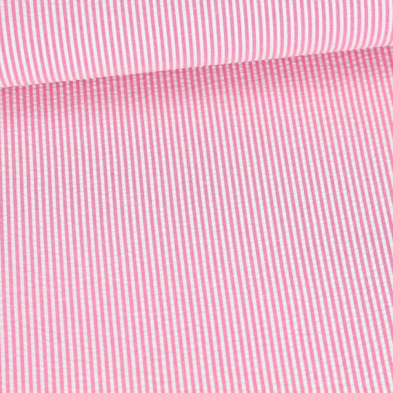 Seersucker - Streifen - Weiß/Magenta