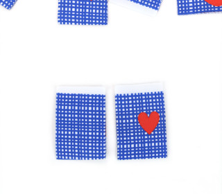 1 Label - Gittermuster - Herz - Weiß/Royalblau - Anlukaa