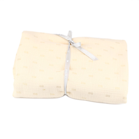 2m Zuschnitt - Musselin - Muslin - Schnuffeltuch - Windeltuch - Goldstreifen Rechtecke - Beige