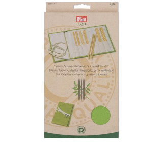 Bambus Strumpfstricknadel-Set - Nadeltasche - 7 Nadelspiele á 5 Nadeln - 20cm - Ø 2,0 - 4,5 mm - Prym - Grün/Natur