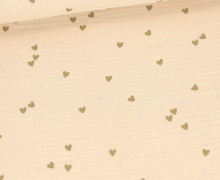 Musselin - Muslin - Double Gauze - Bedruckt - Kleine Herzen - Beige