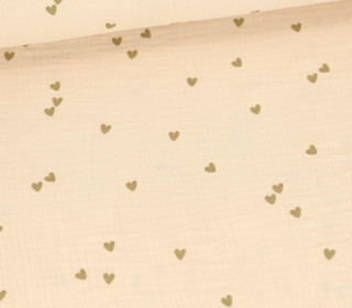 Musselin - Muslin - Double Gauze - Bedruckt - Kleine Herzen - Beige