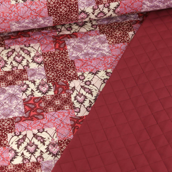 Baumwoll Stepper - Steppstoff - Patchwork & Uni - Doubleface - Wattiert - Rot