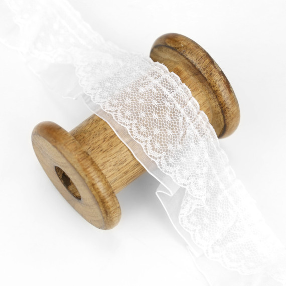 1m Doppelte Spitzenrüsche - 4,0cm - Weiß