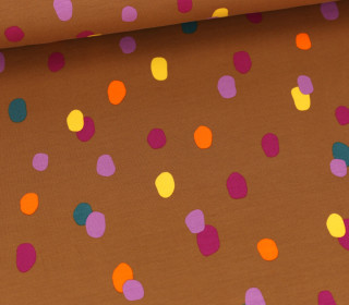 Leichter Kuschelsweat - French Terry - Qjutie & the Qjutest - Painted Colorful Dots - Camelbraun