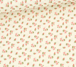 Ajour Jersey - Zarte Lochstickerei - Blumen - Blüten - Warmweiß/Koralle