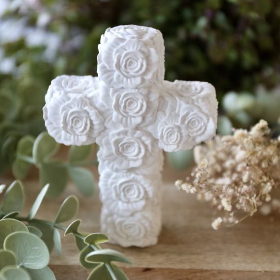 Silikon - Gießform - Kreuz aus Blüten - Blütenkreuz - Deko für Taufe, Hochzeit, Trauerfeier - vielfältig nutzbar