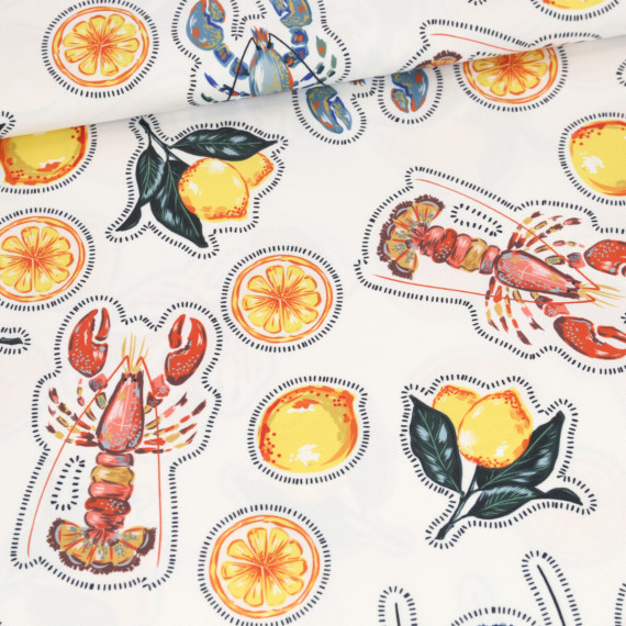 Outdoorstoff - Tropic Chic - Lobster - Weiß - abby and amy
