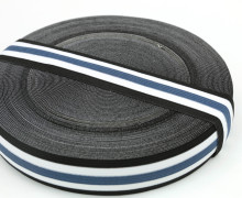 1 Meter Gummiband - 30mm - Five Stripes - Schwarz/Stahlblau