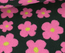 Teddystoff - Teddy Tweed - Blüten - Dunkelgrün