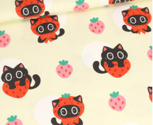 Modal Jersey - Strawberry Cat - Ecru - Rebekah Ginda - abby and me