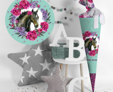 DIY-Nähset Schultüte - Dream Horses - Blumen - mint - zum selber Nähen