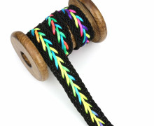 1 Meter Zierband - Geflochten - Neon - 20mm - Schwarz