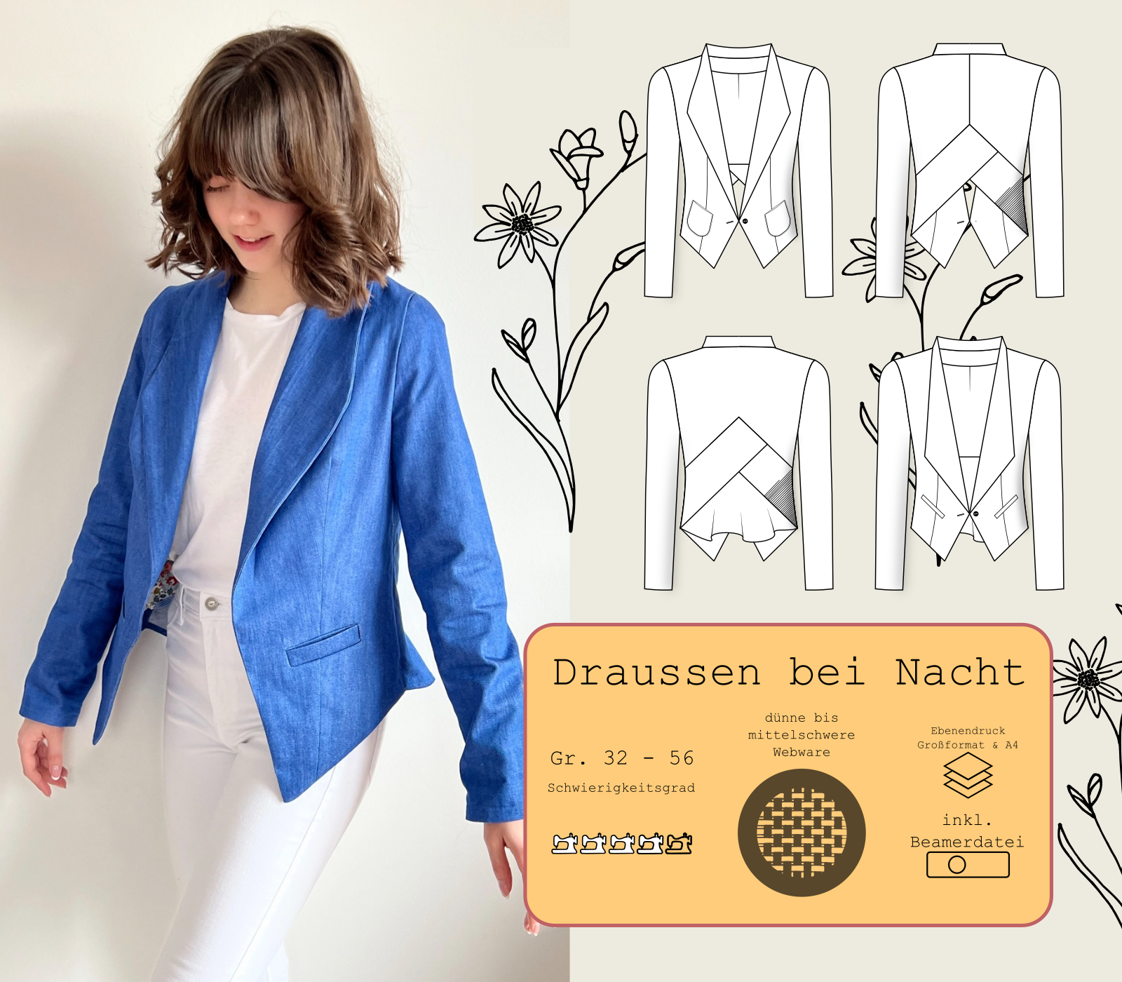 Blazer Draussen bei Nacht Gr. 32 - 56 für Damen