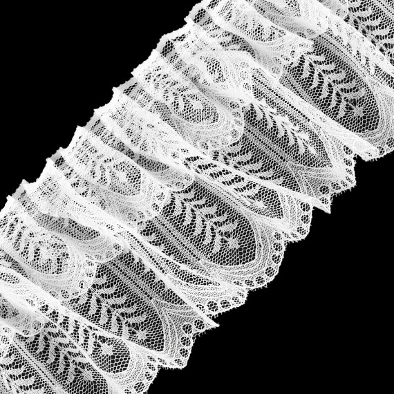 1m Geraffte Nylonspitze - Rüsche - Elastisch - 8,5cm - Weiß