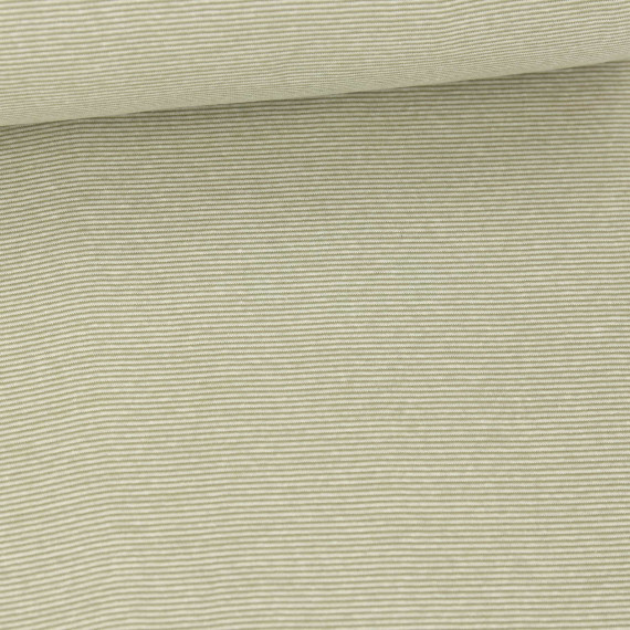 Glattes Bündchen - Kleine Streiflinge - 1mm Streifen - Schlauchware - Warmweiß/Blassgrün