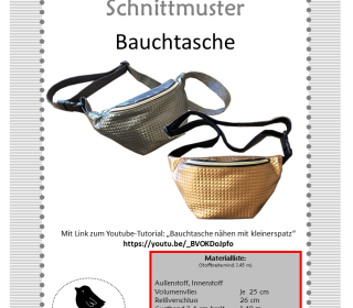 Nähanleitung und Schnittmuster Bauchtasche / Gürteltasche