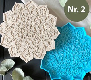 Silikon - Gießform - Mittelgroßer Untersetzer - Dekoteller - gemusterter Kreis - Mandala - Nr.2 - vielfältig nutzbar