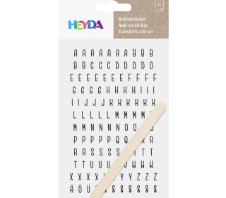1 Bogen Rubbelsticker - Inkl. Holzstick - Buchstaben - Schwarz