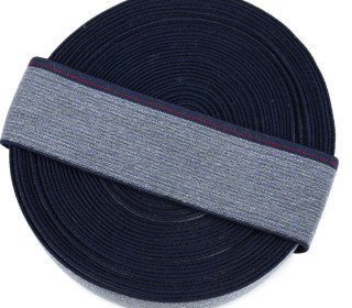 1m Gummiband - elastisch - Jeansoptik - Meliert - 40mm - Graublau/Dunkelblau