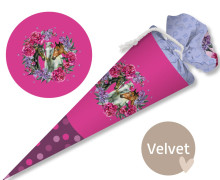 DIY-Nähset Schultüte - GESCHWISTERTÜTE - Dream Horses - Blumenkranz - Pink - Velvet - abby and amy
