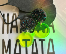 1 Paar Ohrringe - Kreise - Stecker - Glitzer Bunt/Neon Gelb - teilweise transparent - super leicht - Statement Ohrringe - Namensklang