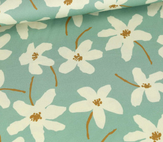 Viskose - Blusenstoff - Light & Lush - Spring - Flowers - Pastelltürkis/Creme