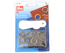 15 Ösen mit Scheiben - Eyelets - Altmessing - 11mm - Prym