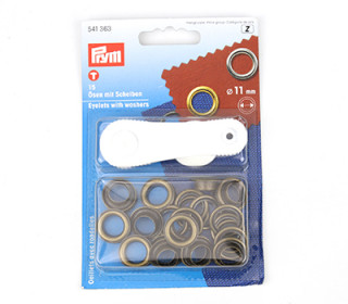 15 Ösen mit Scheiben - Eyelets - Altmessing - 11mm - Prym