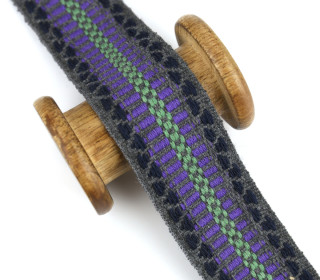 1 Meter Weiches Gurtband  - 40mm - Strich-Muster - Lila/Schwarz/Farngrün