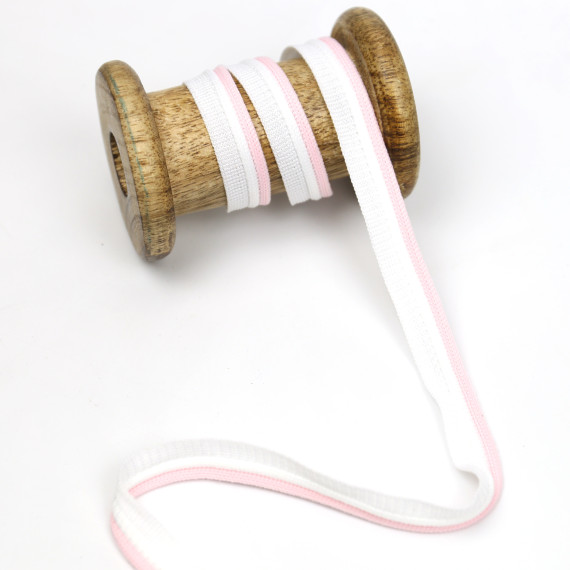 1 Meter Paspelband Duo - Doppelpaspelband - Weiß/Pastellrosa