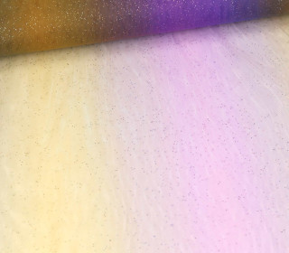 Feiner Tüllstoff - Weich - Glitzer - Verlauf - Regenbogen - Breite Streifen - Lila/Gelb
