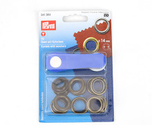 10 Ösen mit Scheiben - Eyelets - Altmessing - 14mm