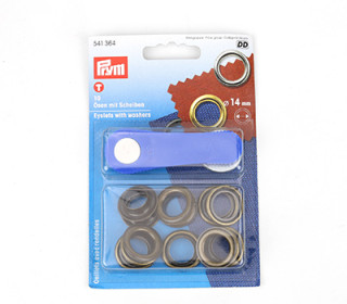 10 Ösen mit Scheiben - Eyelets - Altmessing - 14mm